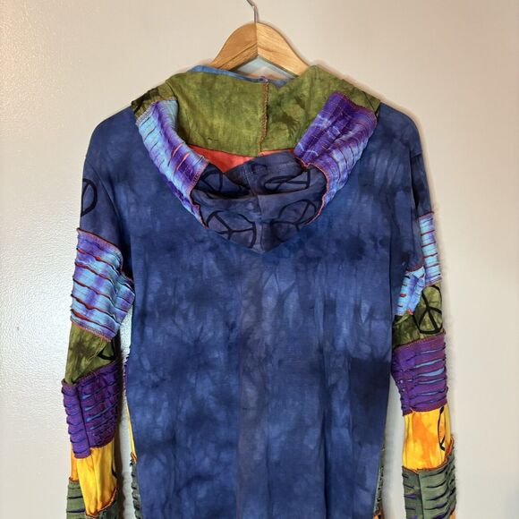 Vintage Y2K Rising International Patchwork Peace Sign Tie Dye Zip Up Hoo… - Picture 6 of 7